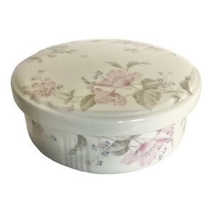 Hankook Lidded Floral Bone China Trinket Box Dish Pink Purple Florals Vintage